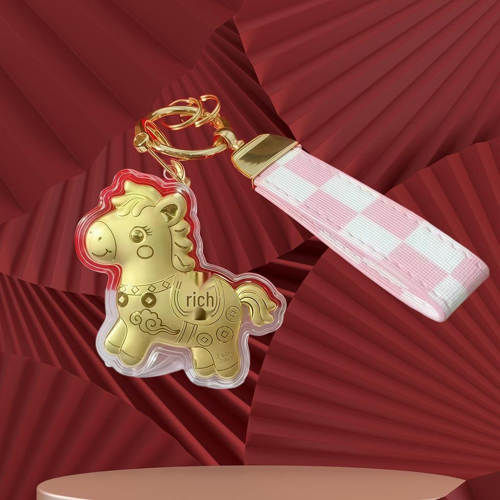 999 Reines Gold Pferde-Schlüsselanhänger-Anhänger: Sofortiger Reichtums-Glücksbringer für Telefon, Tasche oder Auto