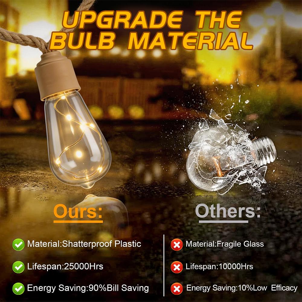 Outdoor Solar Hemp Rope Lights Waterproof String Lights Copper Wire Christmas Ball Bubble Lights for Courtyard Camping Holiday Decor