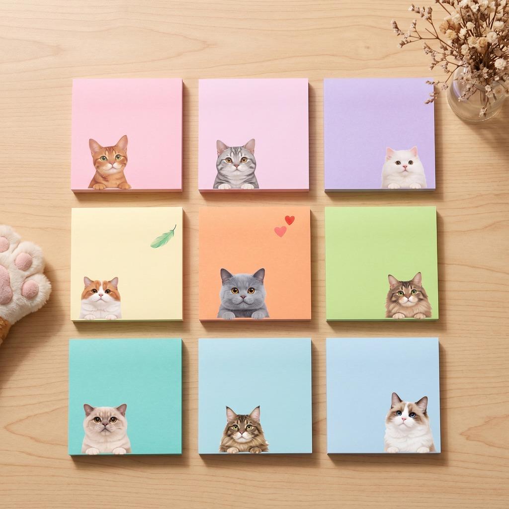 

Cute Printed Self-Adhesive Memo Pads 9 Pack, 50 Sheets Per Pad Small Sticky Notes For Office School Note Taking