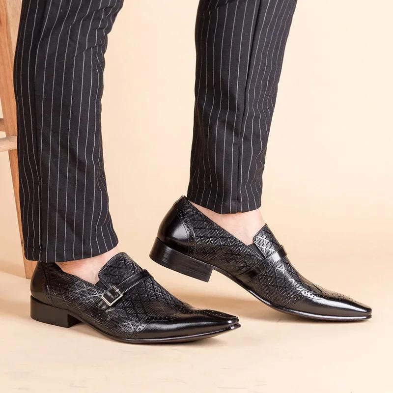 Męskie Skórzane Buty Biznesowe Klasyczne Męskie Biurowe Buty Wizytowe Szpiczaste Mokasyny 2025 But Towarzyski Męskie Oddychające Zapatos De Hombre