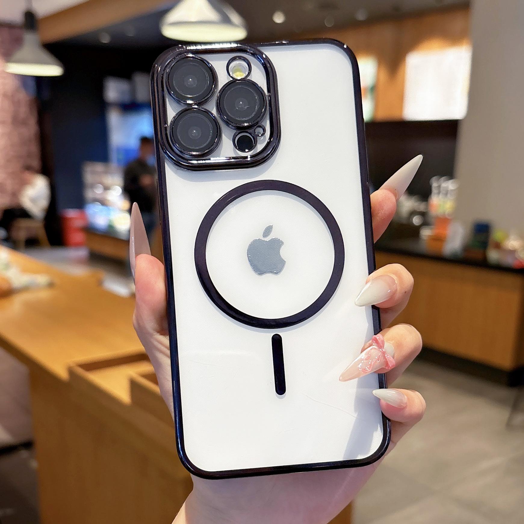 

Electroplating Magnetic Thin Ring with Lens Film Suitable for IPhone16promax Mobile Phone Case Apple 15 Full-inclusive Protective Case iPhone 16promax чёрный