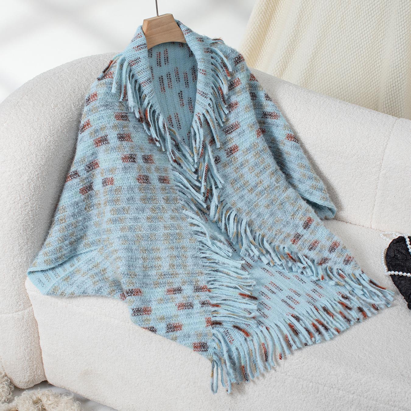 

Осень и зима Женская сетчатая свободная накидка с рукавами «летучая мышь» с перекрещивающимися краями кардиган трикотаж свитер с V-образным вырезом One Size синий