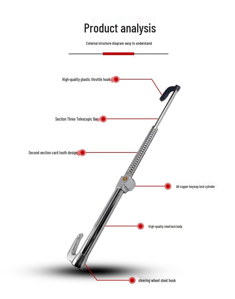 Steering Wheel & Throttle/Clutch Lock: Three-Section Double Hook Lock for Trucks & Buses.
