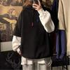 Men's Fall/Winter Fleece-Lined Hooded Sweatshirt with Patchwork Details—Loose-Fit American-Style Top