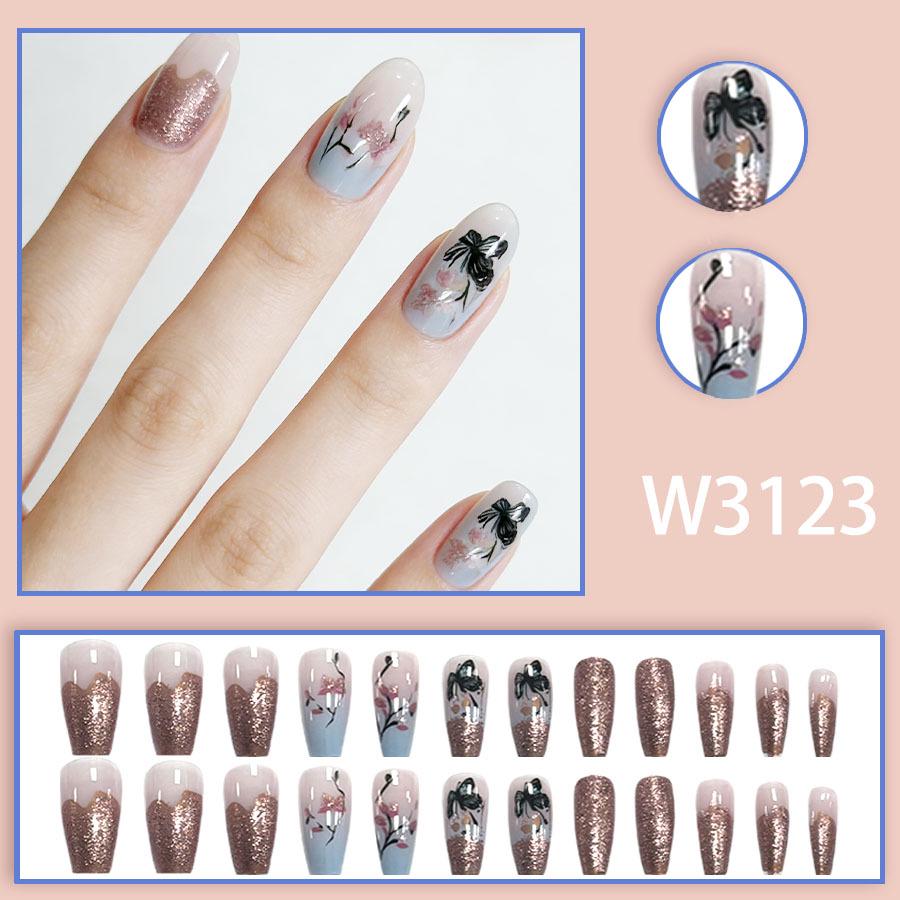 Peach Blossom Bow Butterfly Whitening Color Block Nails - 24 Versatile Pieces