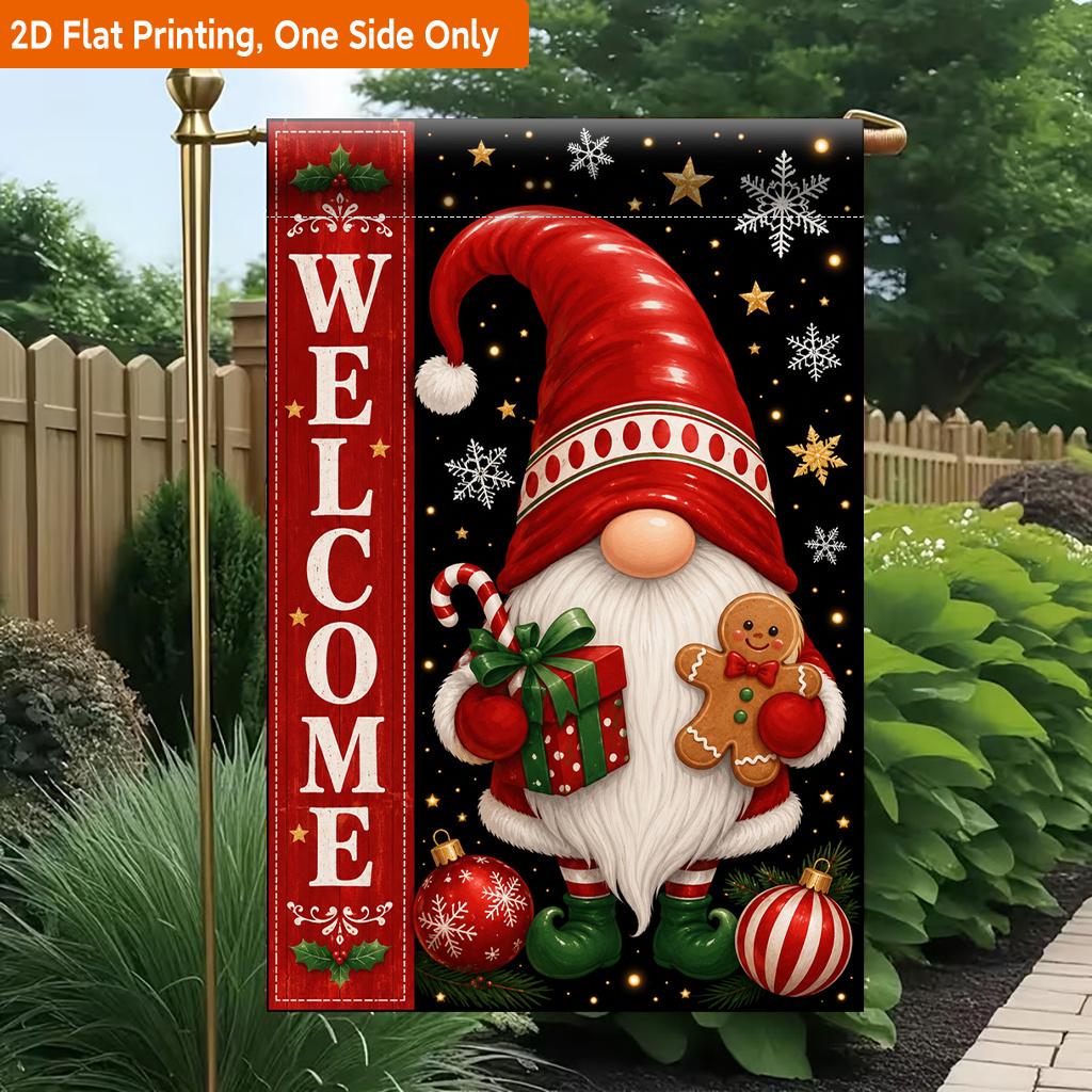 2D Flat, 2D Flat Printing Garden Flag 1pc, Christmas Character Holding Gift Durable Single-Sided Print Yard Flag, Garden & Home Holiday Decoration, 29