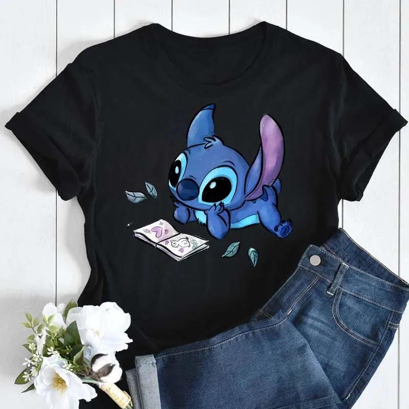 Kawaii Stitch Women's Fashion Top Casual Women's Round Neck T-Shirts Harajuku 90s Cute Stitch Women's Short Sleeves Tops Tees