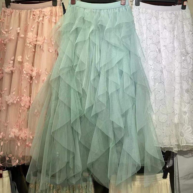 Irregular Mesh Women's Skirt Autumn/Winter 2025: Multi-Layer Cake Puffy Long Skirt, Super Fairy Temperament Dress