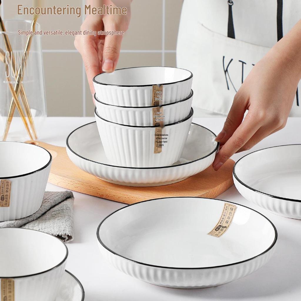Nordic Minimalist Ceramic Tableware Set for Two - Includes Plates, Bowls, and Chopsticks