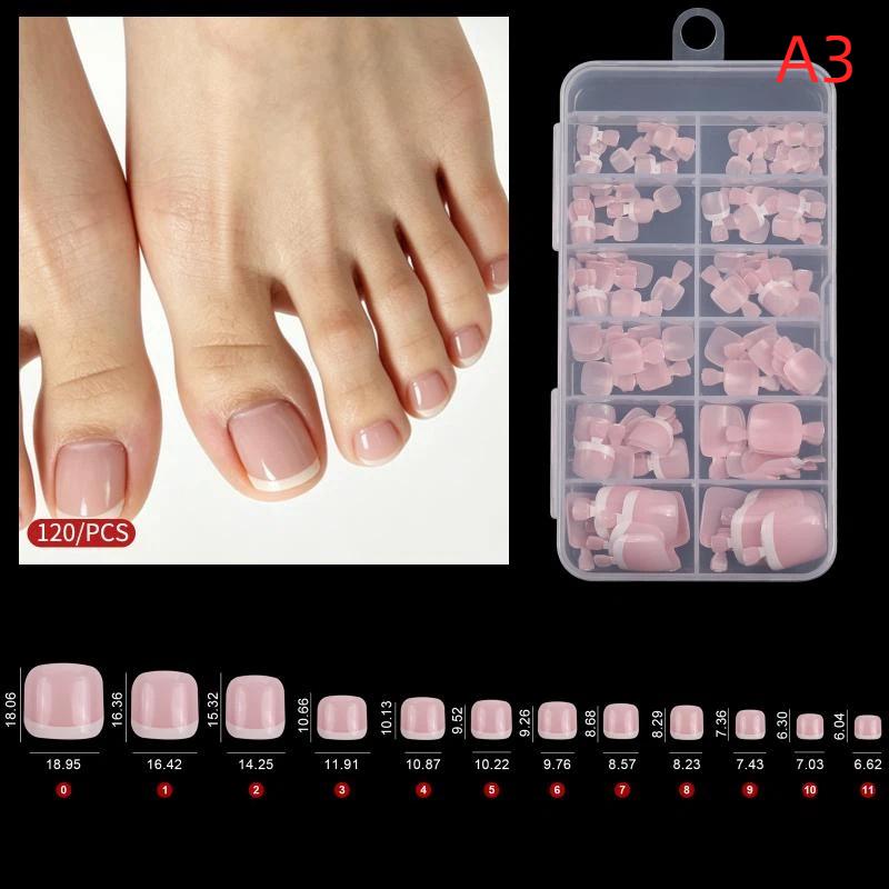 Artificial Short Square Toenails 120Pcs White Full Cover Press On Toe Nails for Women Summer Beach Holiday