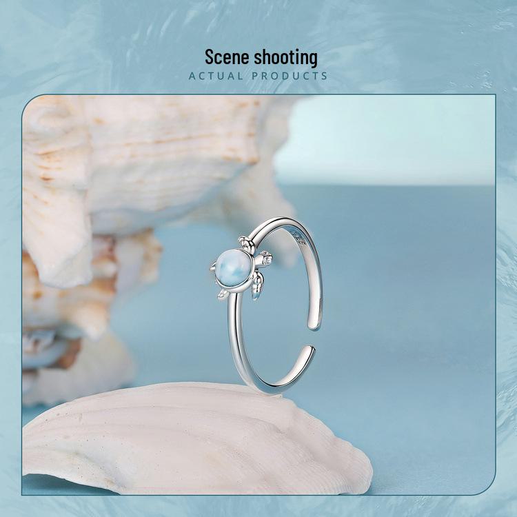 Avle S925 Sterling Silver Blue Turtle Adjustable Ring for Women