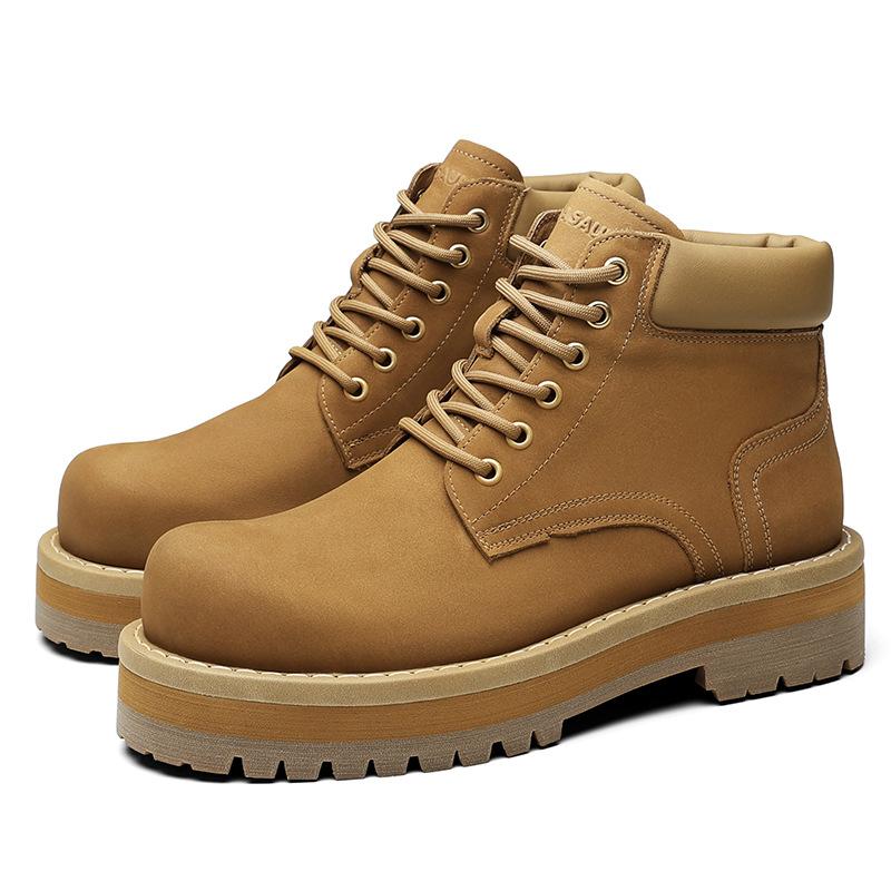 2025 Direct Supply Men's Shoes Winter New Rhubarb Boots Thick-soled Lightweight Martin Boots British Velvet Thermal Tooling Short Boots