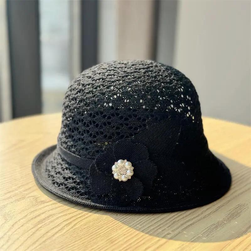 

WTEMPO Весна-лето Широкие полевые шляпы с жемчугом и цветком от солнца, женские складные модные солнцезащитные шляпы, классные повседневные шляпы 1pc чёрный
