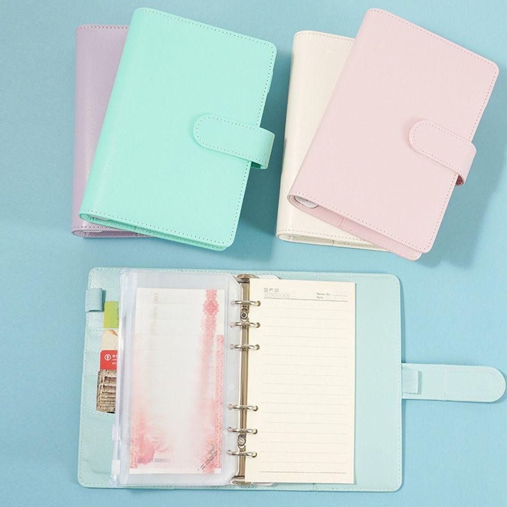 Pu Leather Loose-Leaf Notebook Macarone Color Budget Binder  Office Stationery Supplies