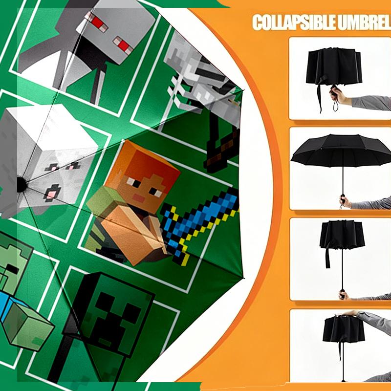 Minecraft Print Umbrella Automatic Opening/ Closing - Portable Foldable Design - Daily Use for Travel/Outdoor - Gift for Birthday