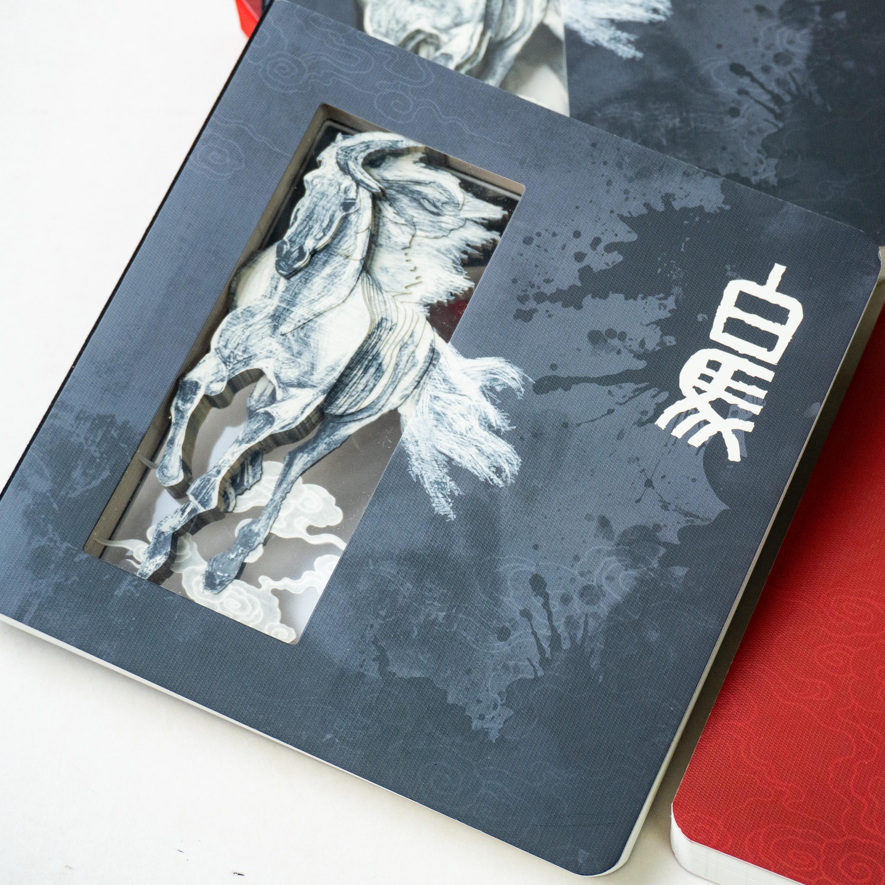 168mm Square Creative Notebook for Artistic Design Journal Premium Cultural Gift with Horse Element 3D Laser Carving ODM  Design (Red,168mm*168mm&168mm)