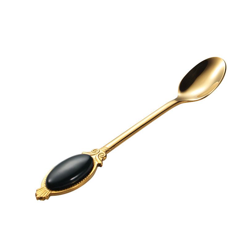 304 Stainless Steel Ceramic Bead Patch Coffee Spoon Gold Colorful Gift Spoon Small Dessert Spoon