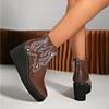 Retro Wedge Heel Short Boots  Autumn Winter New Embroidered Short Tube Height Increasing Leather Boots Casual Women'S Shoes