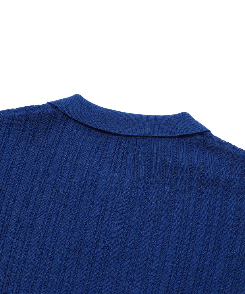 BEENTRILL Short Sleeve Cable Collar Comfort Fit Knit (Dark Blue)