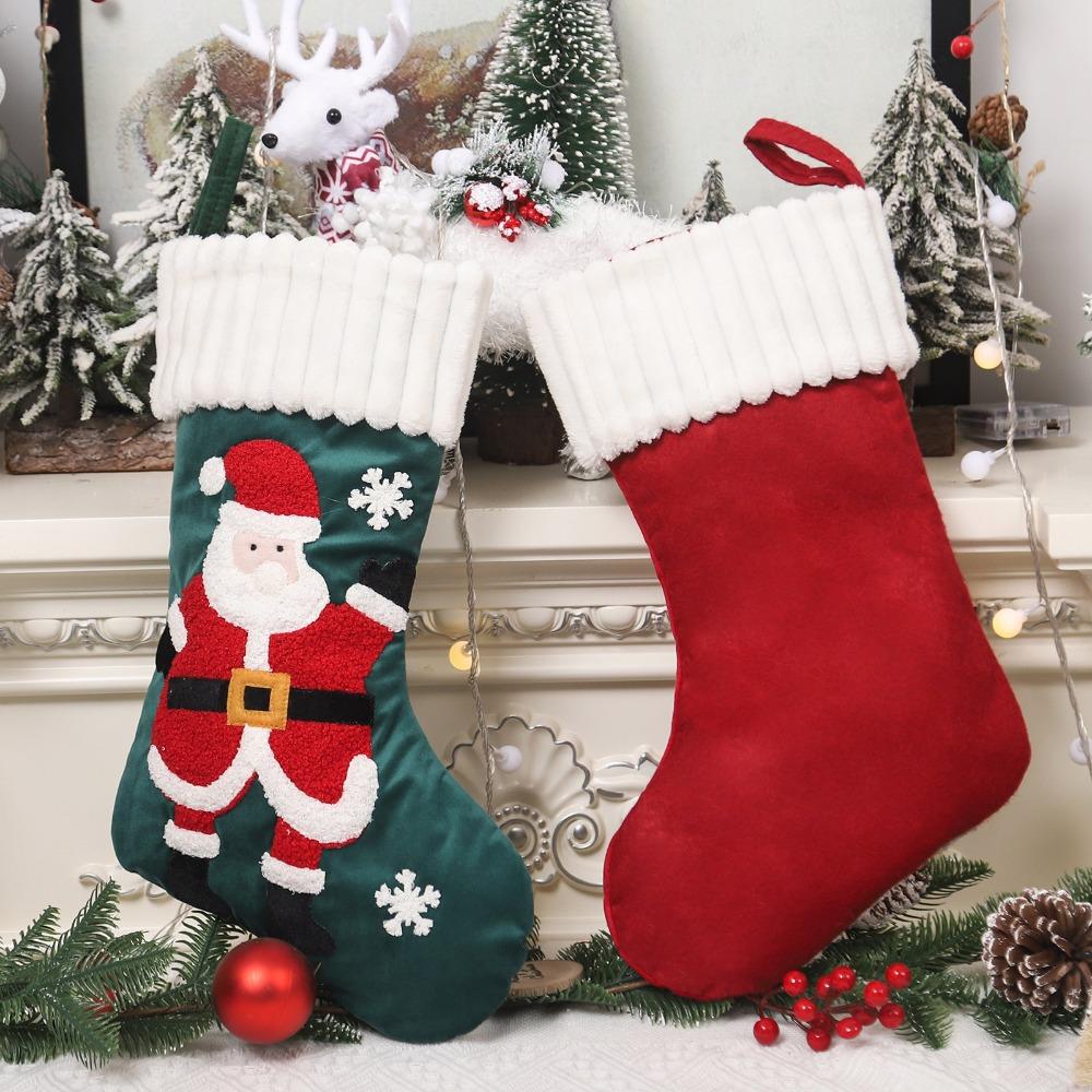Hanging Santa Socks Reusable Candy Holder Modern Embroidery Christmas Stocking Children