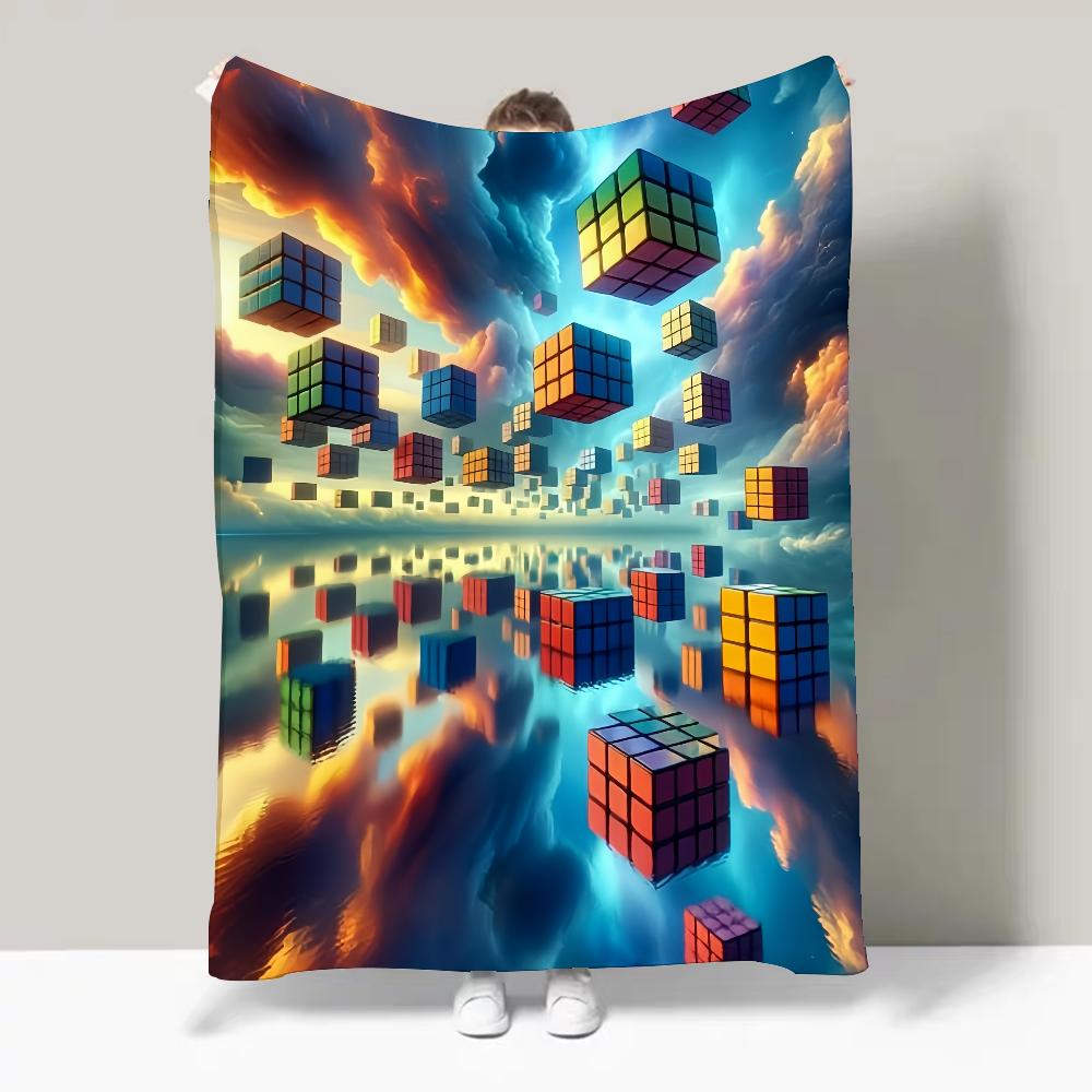 Rolig Känd Konstnär R-Rubiks Kub pekare Filt Design Lättviktig För Sovsalar, Power Naps, Vardagsrum, Kontor, Soffa, Hela Säsongen
