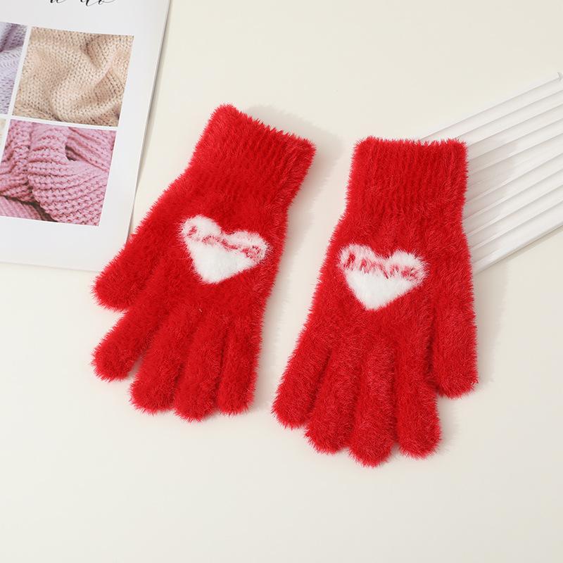 

Mittens Women s Fashion Plush Thickened Double Layer Festive Red Full Finger Bag Warm and Cold-proof in Winter