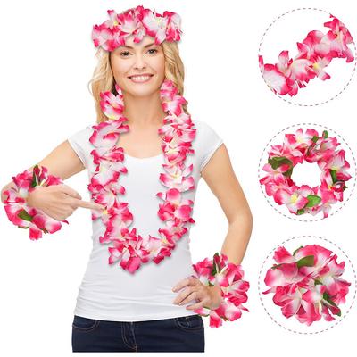 4 Pièces Guirlande Lei Hawaïen avec Bracelets Pour Luau Été Tropical Décoration de Fête d'Anniversaire Guirlande de Fleurs Artificielles Collier