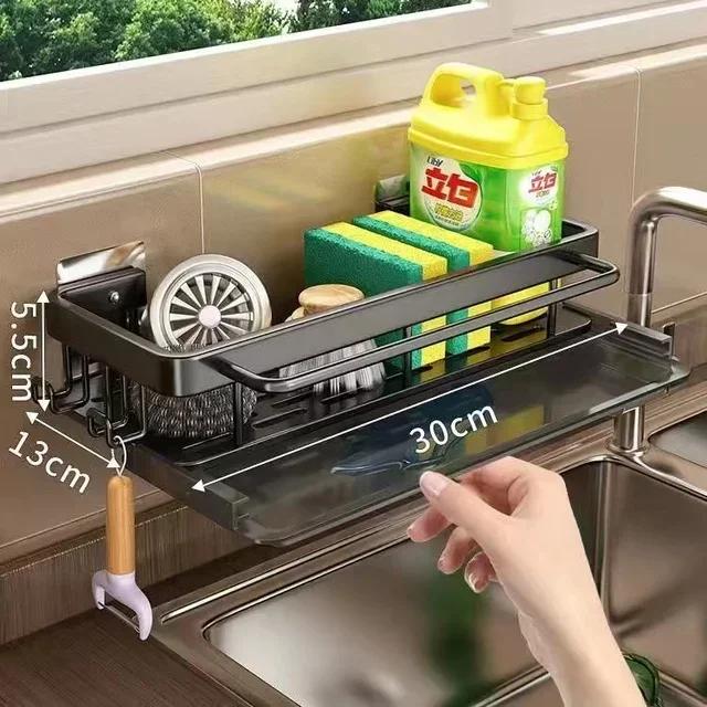 

Self-draining No-drill Aluminum Sink Rack Kitchen Storage Sponge Dishcloth Towel Holder Filter Basket Sink Organizer Accessory