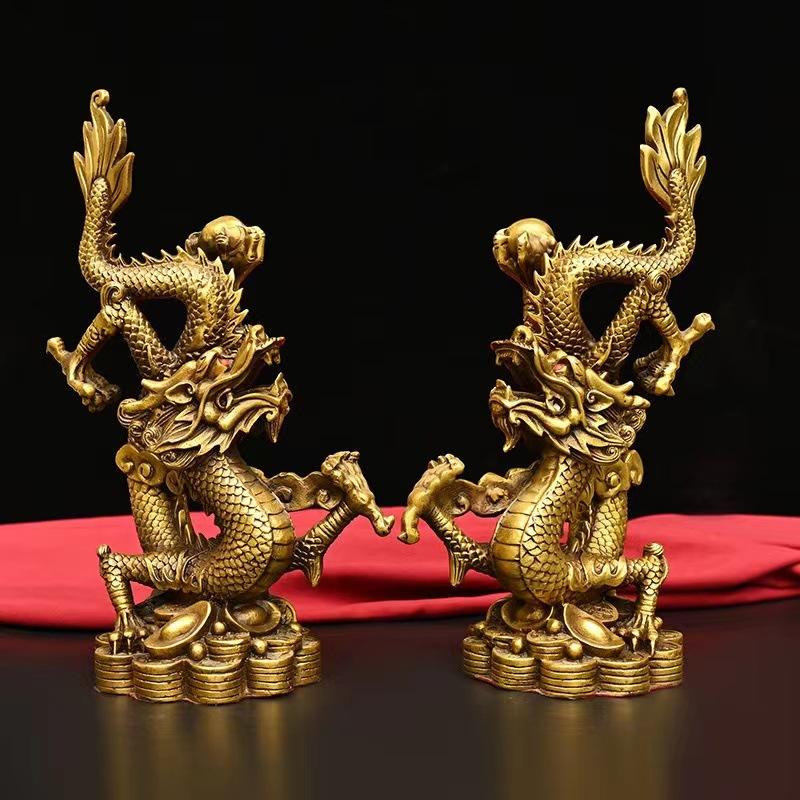 Ornament Copper Zodiac Shape Craft Office Home Qinglong Han Decoration Display Money Pair Dragon