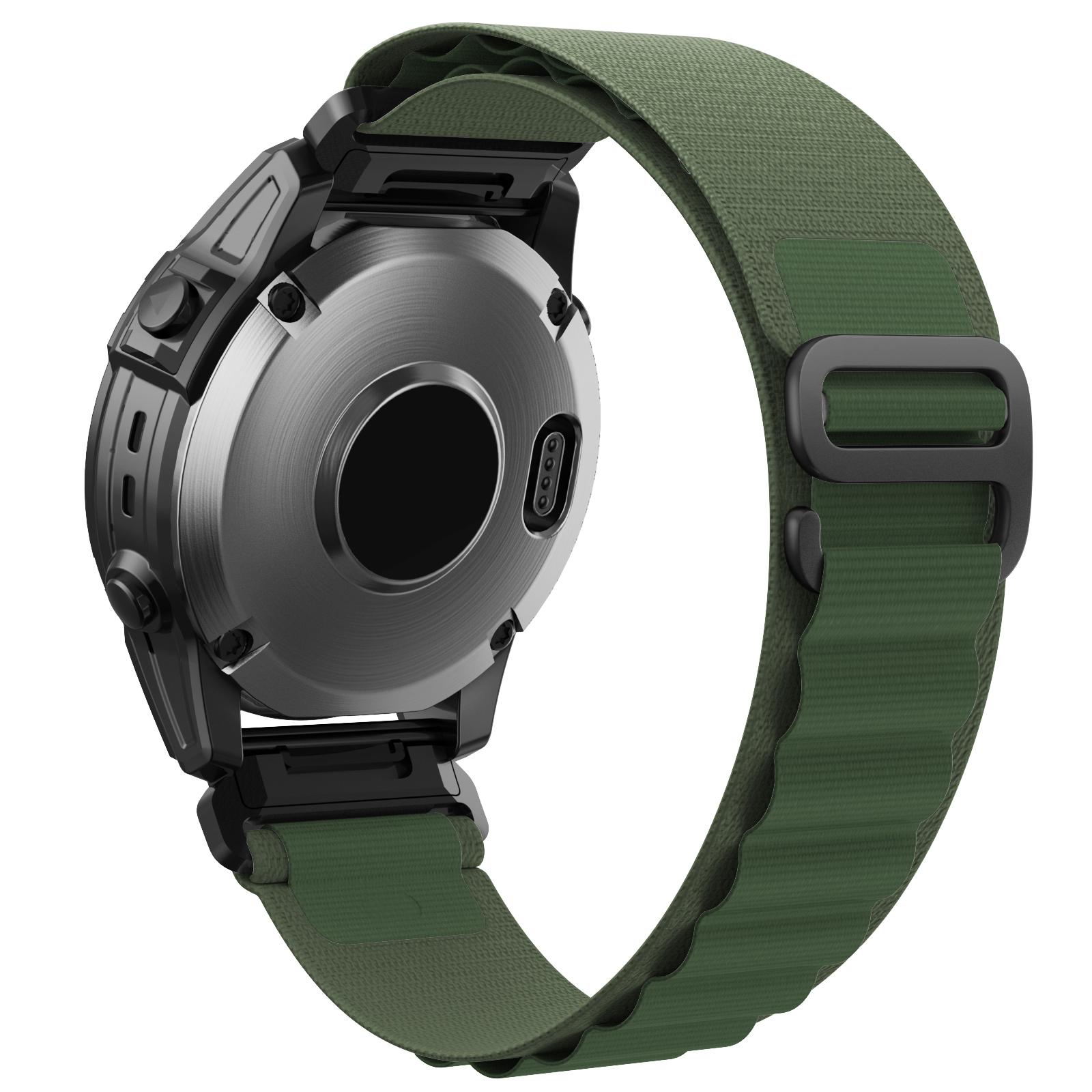 

For Garmin Fenix 7X/7X Solar/Tactix 7 Pro Nylon Watch Band Adjustable 26mm Quick Release Wrist Strap Army Green