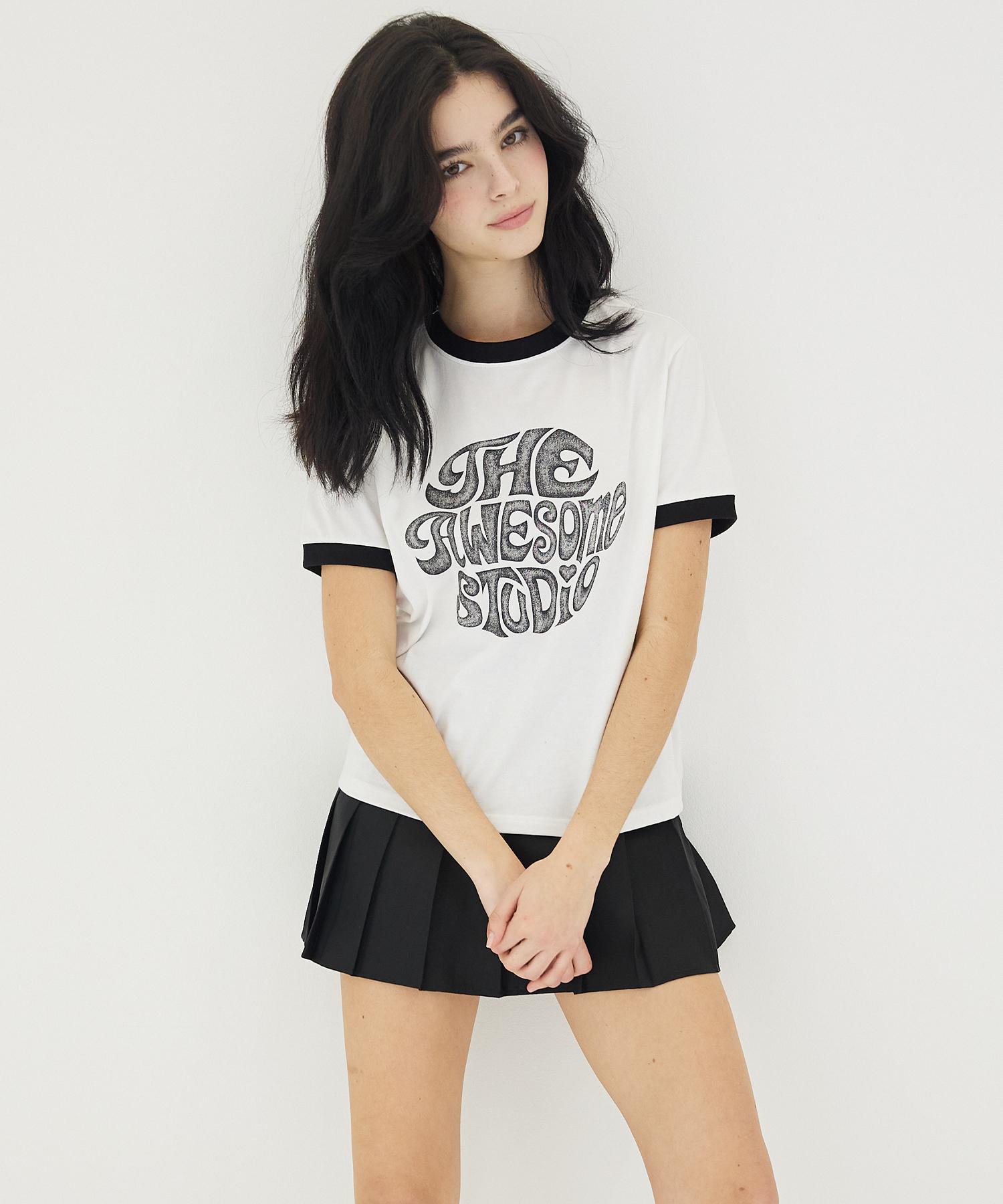Awesome Studio Ringer Dot Short Sleeve T-Shirt Ivory Ivory/Free