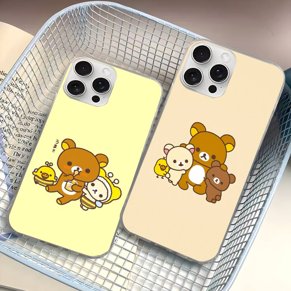 Cartoon Rilakkuma Bear For iPhone 17 16 15 14 13 12 11 Plus Pro Max Satin Colorful glossy surface Phone Case