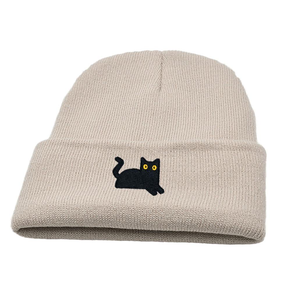Cute Knit Beanies Embroidery Knit Cap Casual Embroidered Cat Knitted Hat Winter