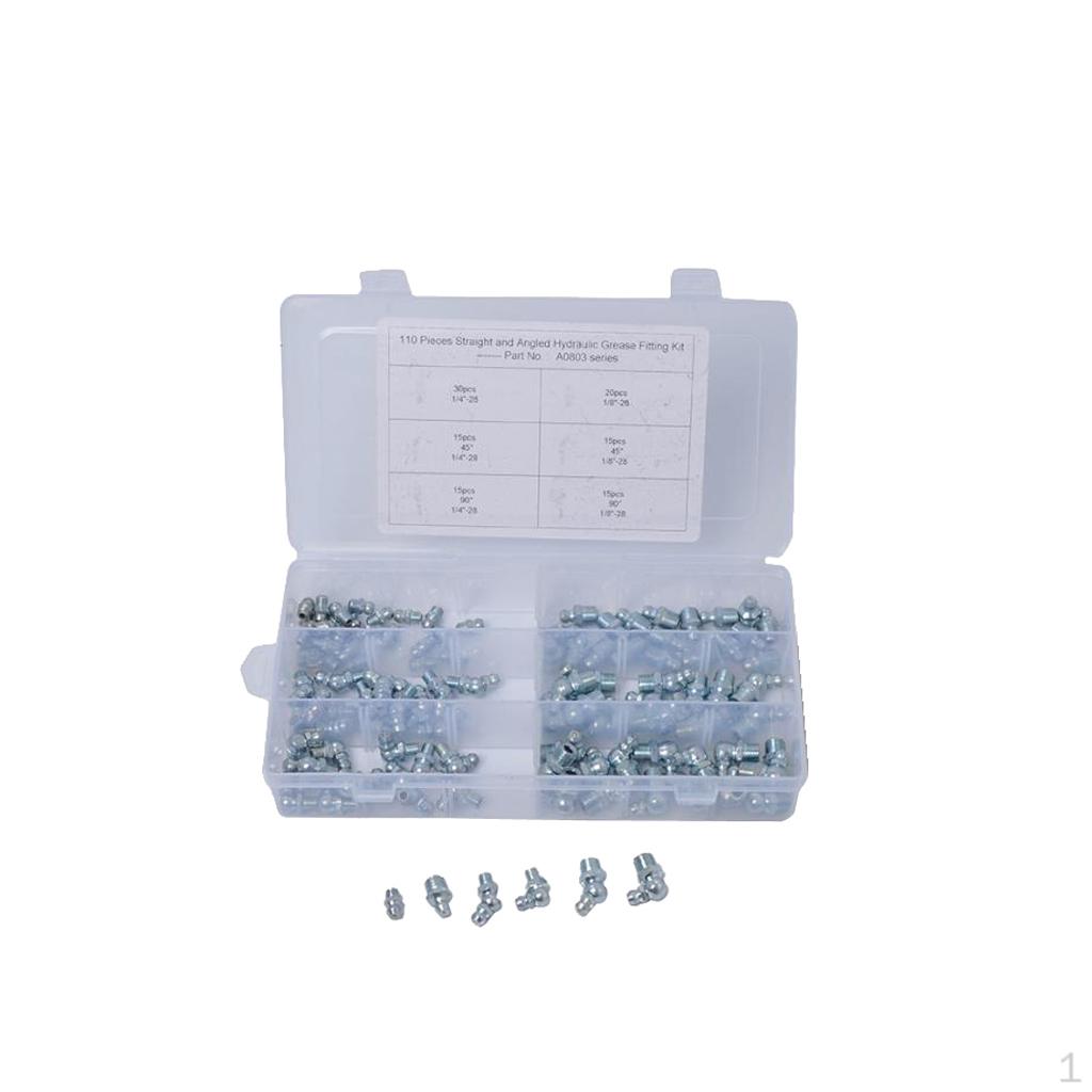 Pack of 110 Car Truck Marine Boat 1/4 1/8 Hydraulic Grease Zerk Fitting SAE Kit