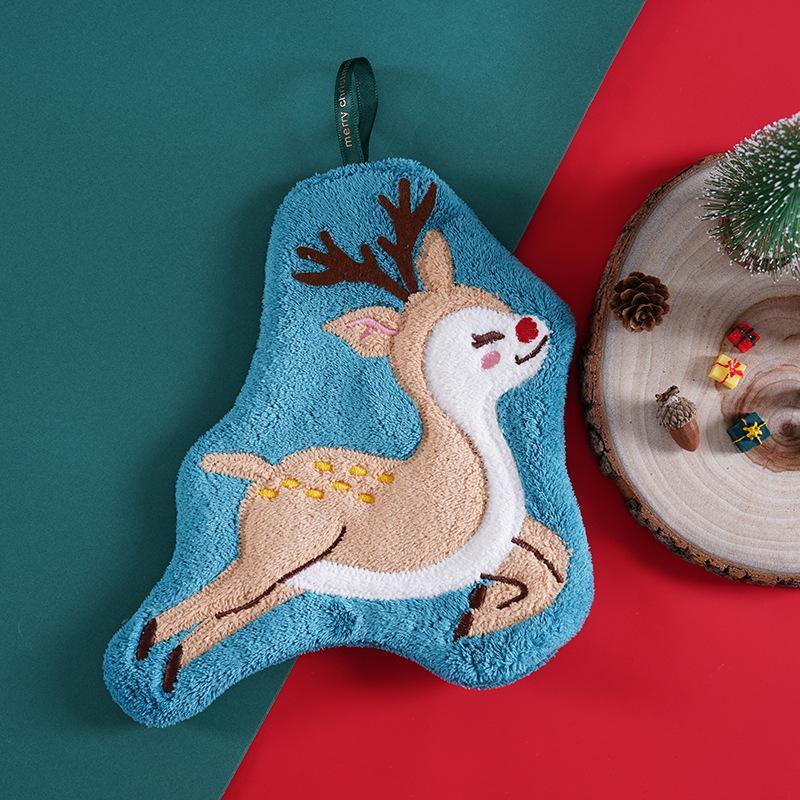 1Pc Christmas Hand Towel, Hanging Household Hand Towel, Kitchen And Bathroom Quick Drying Coral Fleece Christmas Towel