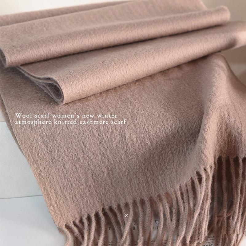 Cachecol Tricotado Feminino 100% Lã Inverno Cachecóis Quentes Design Cor Sólida Brilhante Xale Espesso Caxemira Macia Pashmina Pescoço NOVO