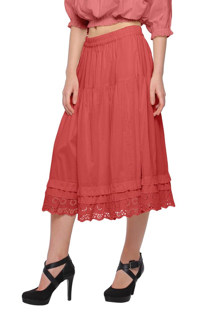 Moomaya Solid Skirts For Women Knee Length Cotton Flared Girls Skirt