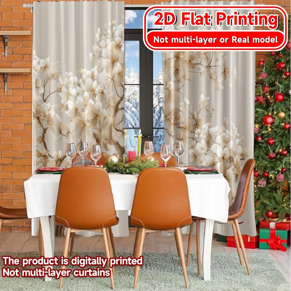 2D Flat Printing,2pcs Golden Blossom Modern Curtain Modern Polyester Curtains All Seasons for Living Room, Bedroom, Home Decor