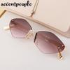 Small Metal Frame Hexagon Rimless Sunglasses Women  Luxury Brand Design Polygon Sun Glasses For Ladies Retro Eyewear Shades