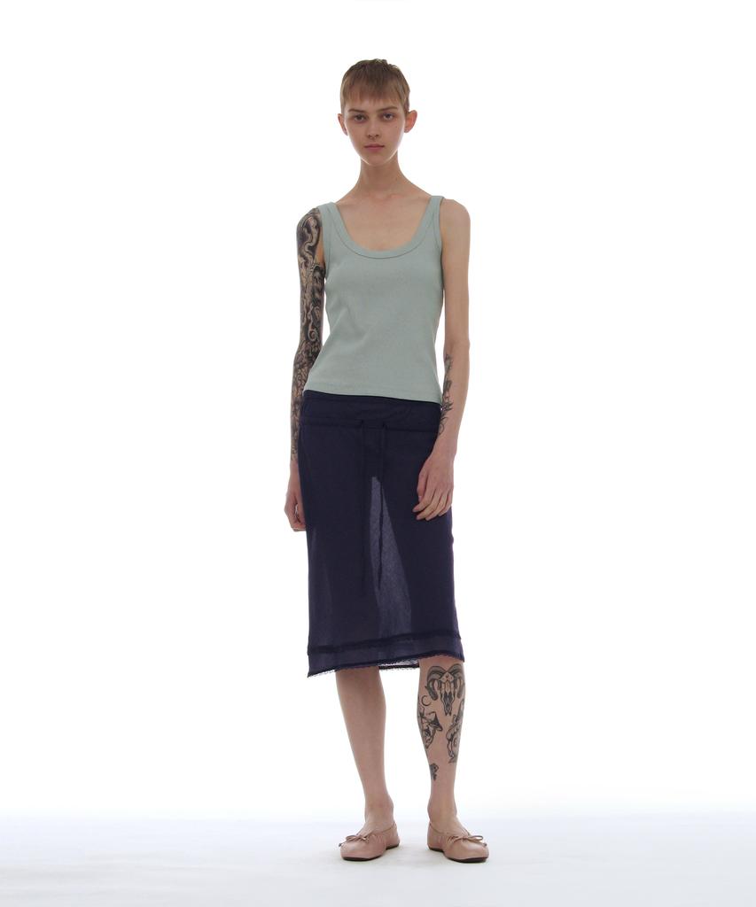 Partimento Woman Pwc Lace Trim Overlay Midi Skirt_Navy