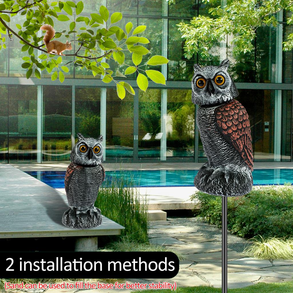 Owl Scare Bird Control Devices 360° Rotating Head Waterproof Eye Flash Garden Decorations Sculptures and Statuettes
