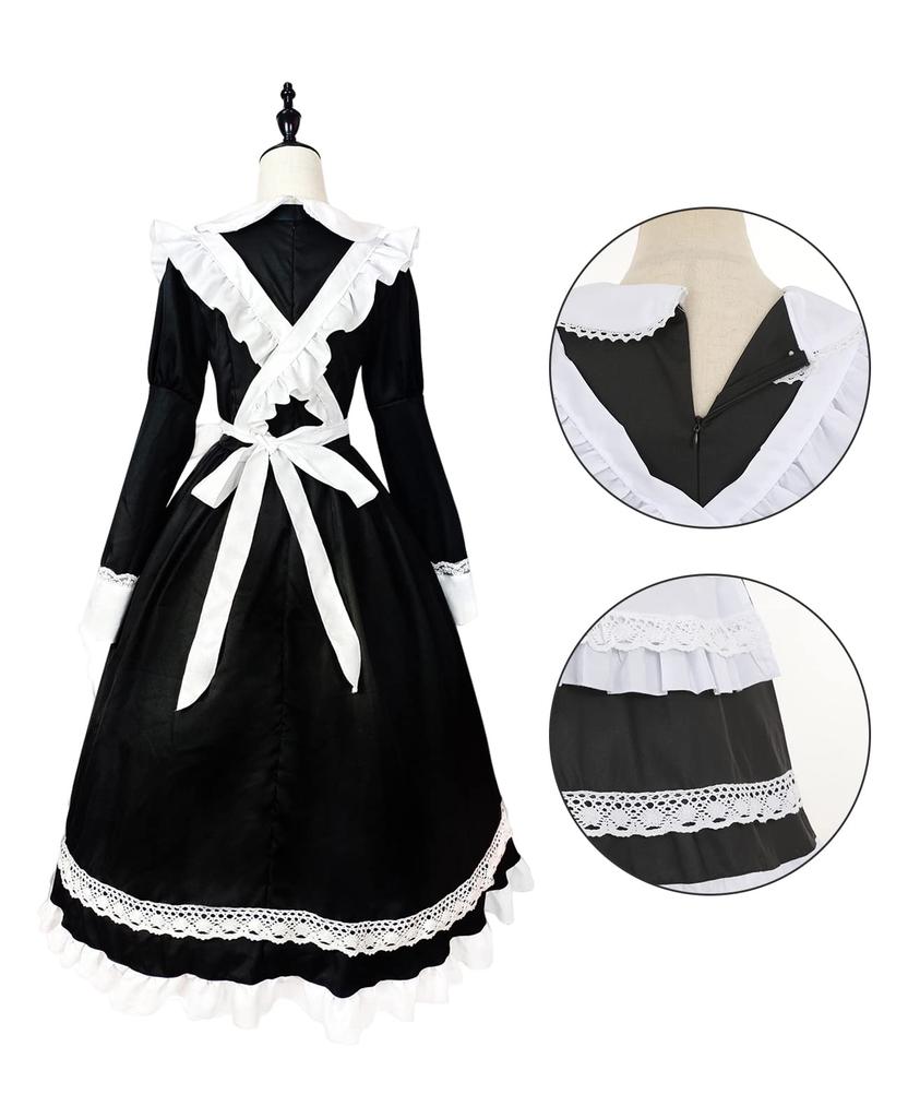 Maid Costume Cosplay British Style Lace Ribbon Maid Costume Long Short Sleeve Long Sleeve Maid Costume Lace British Halloween Formal Maid Cafe Coffee
