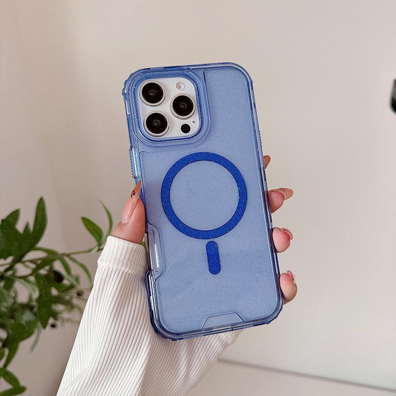 

Transparent Mobile Phone Case for Apple for IP16promax Three-in-one TPU Glitter Magnetic Back Cover High Transparent Hard Case For iPhone 16 Pro Max