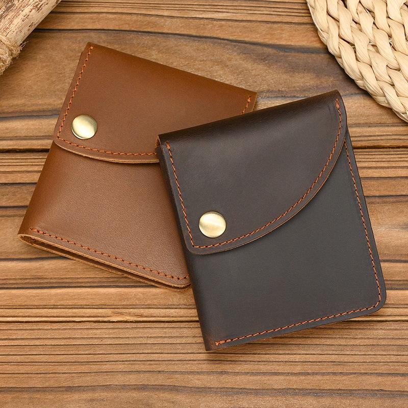 Retro Crazy Horse Leather Card Bag Men'S Leather Short Wallet Men'S Card Bag First Layer Cowhide Card Clip