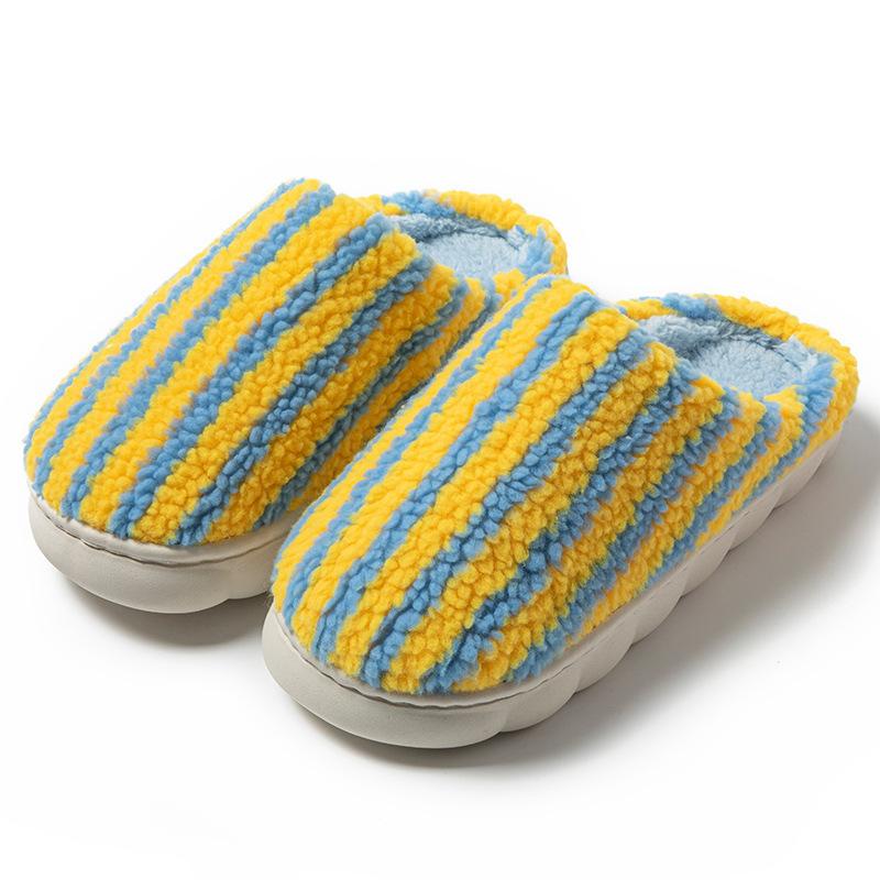 Fashion home cotton slippers women's autumn and winter new non-slip velvet warm colored striped cotton slippers
