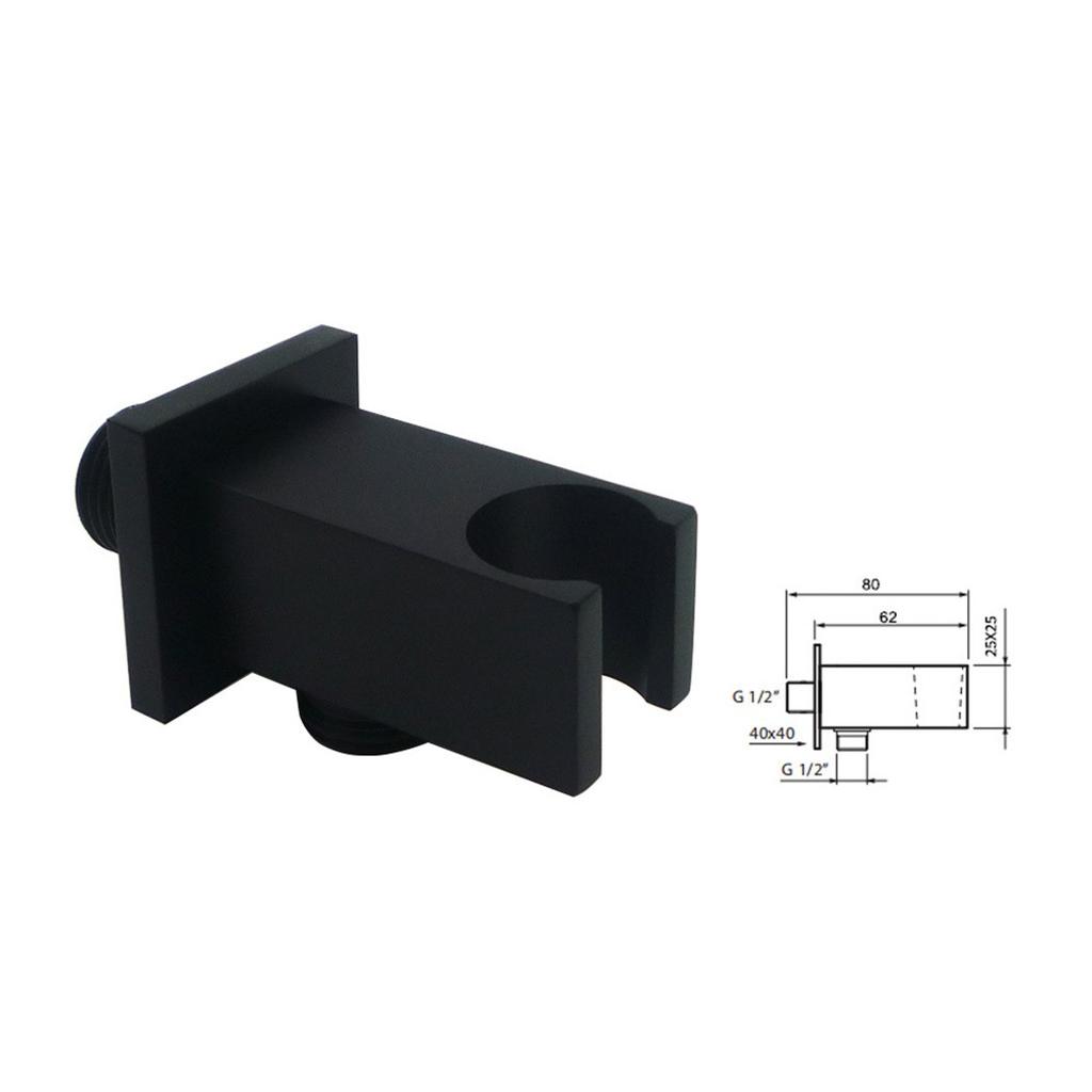 Zeitgenössischer Schwarzer Wandmontage Duschbogenanschluss Handbrausehalterung Einfache Installation Langlebige Messingkonstruktion