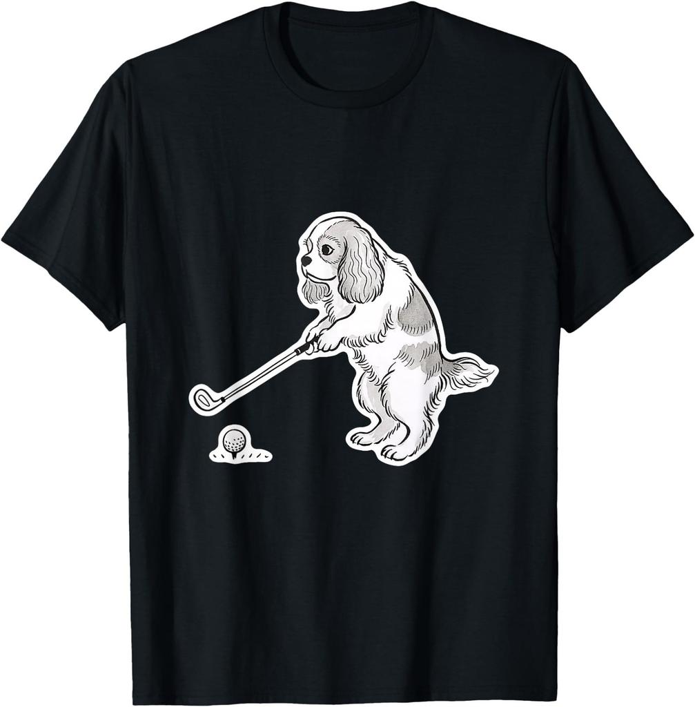 Funny Golf Cavalier King Charles Spaniel Japanese Ink Style T-Shirt