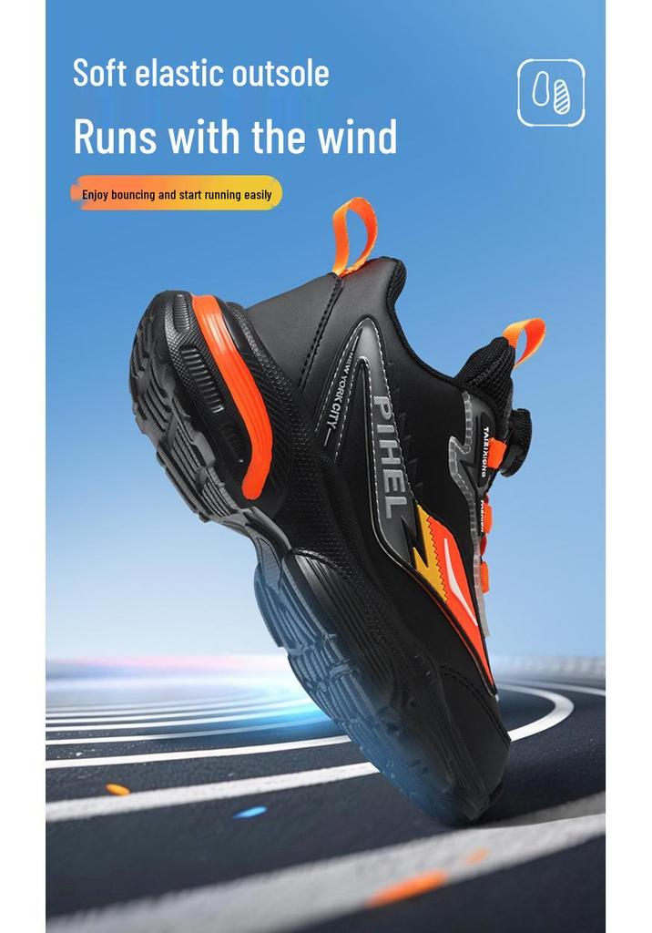 2026 Fall Boys' Waterproof Leather Running Shoes - Non-slip, Wear-resistant Sports Sneakers for Students