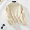 Vintage Autumn Winter V-Neck Sweater Loose Long Sleeve Cardigan Solid Color Knitwear Top