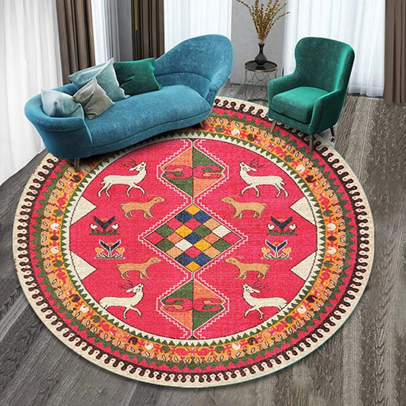 Crystal Round Boho Living Room Carpet Ethnic Style Full Cover Bedroom Study Floor Mat Home Rocking Chair Non-slip Carpet